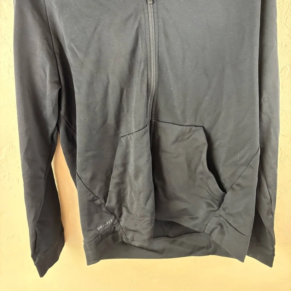 Nike Men's Black Zip-up Hoodie Jacket Dri-Fit Gray Logo Size Large